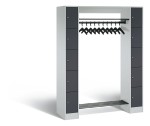 Metalowa garderoba wolnostojąca z 10 schowkami. Wym. 143x48x195 cm.