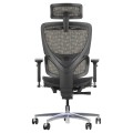 Krzesło obrotowe ErgoNew S1A(2) z zagłówkiem i podłokietnikami, kolor czarny - widok od tyłu.
