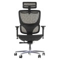 Krzesło obrotowe ErgoNew S1A(2) z zagłówkiem i podłokietnikami, kolor czarny - widok od przodu.
