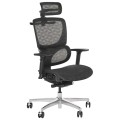 Krzesło obrotowe ErgoNew S1A(2) z zagłówkiem i podłokietnikami, kolor czarny - widok od przodu.