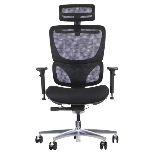 Krzesło obrotowe ErgoNew S1A(2) z zagłówkiem i podłokietnikami, kolor czarny - widok od przodu.