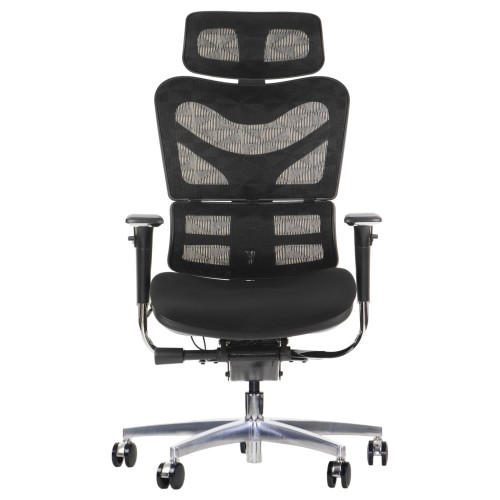 Krzesło obrotowe ErgoNew S7(2) z zagłówkiem i podłokietnikami, kolor czarny - widok od przodu.