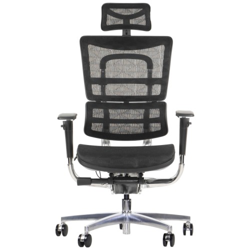 Krzesło obrotowe ErgoNew S8(2) z zagłówkiem i podłokietnikami, kolor czarny - widok od przodu.
