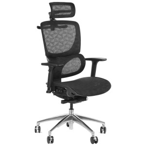 OUTLET - Ergonomiczne krzesło obrotowe/biurowe ErgoNew S1A - wysuw siedziska, regulowane oparcie, podłokietniki i zagłówek, siedzisko siatkowe, podstawa aluminiowa