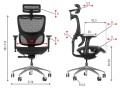 Krzesło obrotowe ErgoNew S1A z zagłówkiem i podłokietnikami, kolor czarny - schemat z dokładnymi wymiarami.