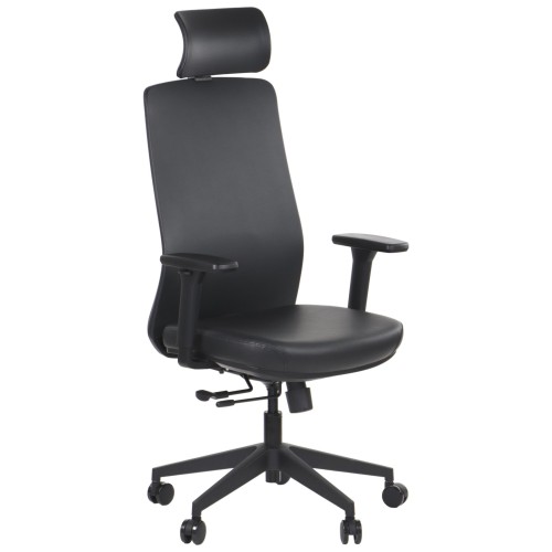 Krzesło obrotowe 846C-8 z zagłówkiem i podłokietnikami, ekoskóra kolor czarny - widok od przodu.