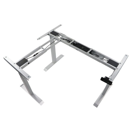 Metalowy stelaż trzysilnikowy UT04-3T/90A w kolorze szarym z elektryczną regulacją wysokości – widok z góry.