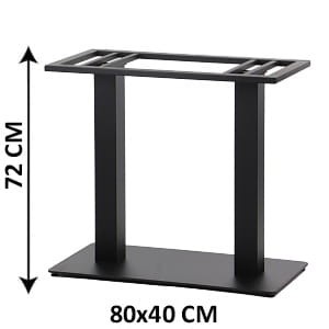 Podwójna, metalowa podstawa stołu SH-5003 w kolorze czarnym z dokładnymi wymiarami.