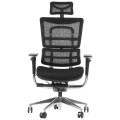 Krzesło obrotowe ErgoNew S8 z zagłówkiem i podłokietnikami, kolor czarny - widok od przodu.