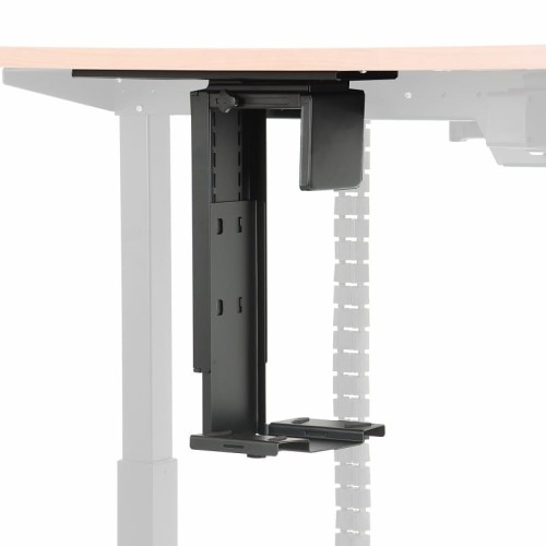 Zawieszka/uchwyt pod komputer, zamontowany pod blatem biurka, kolor czarny.